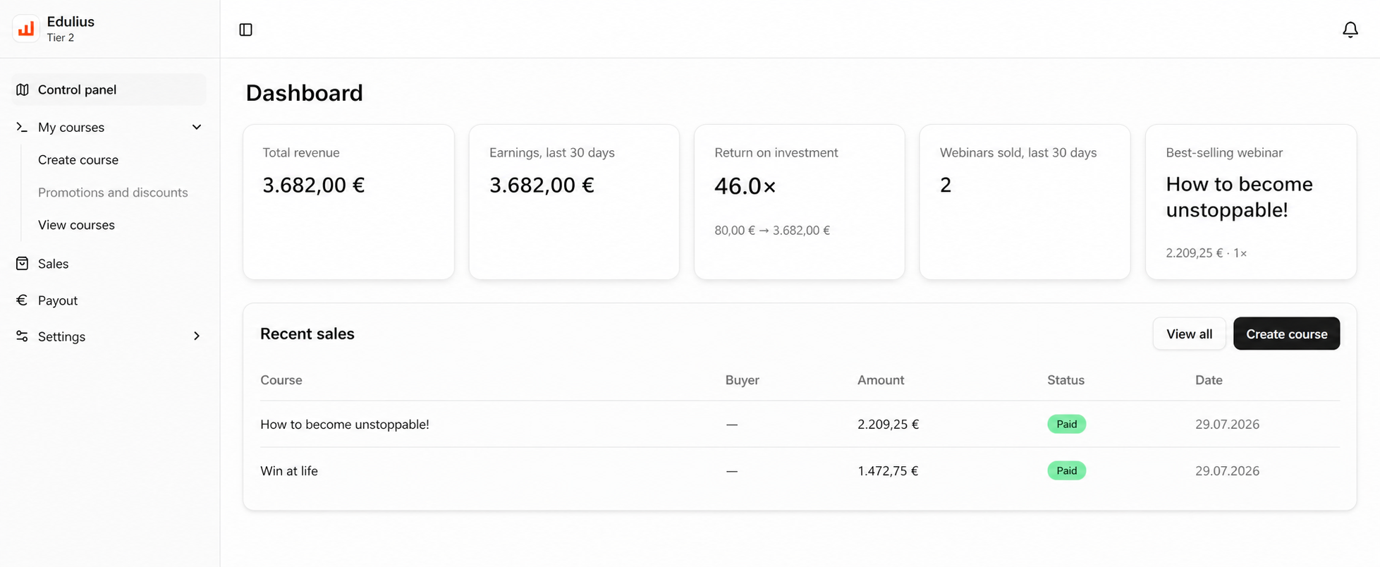 Edulius dashboard preview